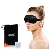 Optic Snews Sleeping Mask Adjustable Strap with Ear Plugs Super Soft Comfortable 100 Percent Light Block (Black)