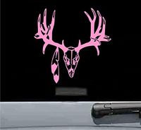 Deer skull with feather Vinyl Decal Sticker (SOFT PINK)