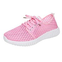 Cenglings Sneaker,Women's Round Toe Breathable Mesh Shoes Solid Plus Size Hollow Out Sport Sneakers Lace Up Running Shoes(Pink,41)