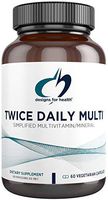 Designs for Health Twice Daily Multi - Iron-Free Adult Multivitamin Supplement with Active Folate Quatrefolic+ Chelated Minerals - Vitamins A, B6, C, D, E, and K, Riboflavin, Thiamin (60 Capsules)