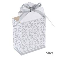 Xiaolanwelc@ 50pcs Gift Box Candy Cake Box with Ribbon Favors Lovely Packaging Bag Wedding Party (Silver)