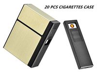 20pcs Cigarettes Aluminum Module Case with USB Rechargeable Electric Lighter Portable Aluminum Cigarette Case Great Gifts Ideal for Yourself (Gold)
