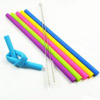 Silicone Straws for 30 oz Yeti/Rtic Tumblers, Reusable Wide Extra Long Flexible Straight Smoothies Drinking Straws with Cleaning Brushes Bundle 6 Pack