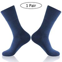 Forcool Diabetic Socks for Men Women, Merino Wool Non Binding Loose Top Cushioned Sole Diabetes Socks Edema Socks Dress Wide Calf Crew Socks with Seamless Toe, 1 Pair Navy Blue Large