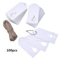 King&Pig 100pcs DIY Kraft Hollow-Out Christmas Tree Shape Hang tag Christmas Party Deco Paper Cards Gift Tags (Hollow-Out Christmas Tree-White)