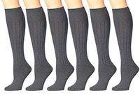 Tipi Toe Women's 6-Pair Diabetic Knee High Socks DB06-CHARCOAL