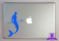 Overly Attached Decals Merman with Trident Vinyl Decal Sized to Fit A 15" Laptop - Sky Blue