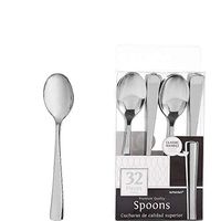 ELEGANI White Silver Premium Tableware; Silver Premium Plastic Spoons (2X Pack of 32ct Each)