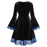 Midress Women's Plus Size Halloween Costume A-line Patchwork Long Sleeve Mini Dress Vintage Party Evening Dresses