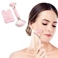 Jade Roller, 3 in 1 Massager Set Including Rose Quartz Roller and Gua Sha Scraping Tool, Facial Anti Aging Roller Massager
