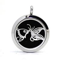Stainless Steel Hollow Carved Butterfly Kiss Aromatherapy Essential Oil Diffuser Pendant Necklace Photo Locket,10 Felt Pads