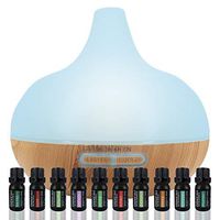 Aromatherapy Diffuser & Essential Oil Set - Ultrasonic Diffuser & Top 10 Essential Oils - 300ml Diffuser with 4 Timer & 7 Ambient Light Settings - Therapeutic Grade Essential Oils