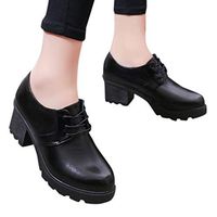 Veodhekai Women Thick Heels with Thick-Soled Round Head Student OL Shoes Low Heel Roman Shoes Black