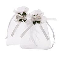 SumDirect Organza Gift Bags,3.9x4.7inches White Wedding Favor Gift Bags, Jewelry Pouches with Drawstring and Rose for Party Wedding Christmas, Pack of 50
