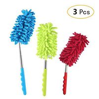 Tong Yue Bendable Telescoping Microfiber Duster Dusting Brush with Extendable Pole, Soft Grip, Washable Duster Head for Home Office Car Interior and Exterior Use, 3 Pack