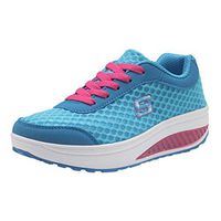Women Girls Mesh Knit Sneakers Breathable Lace Up Walking Shoes Lightweight Air Cushion Yoga Comfy Athletic Run Sport Shoes (Blue, 6.5 M US)