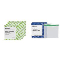 Amazon Brand - Solimo Plastic Applicator Tampons, Super Absorbency, Unscented, 144 Count (4 Packs of 36) & Solimo Sandwich Storage Bags, 300 Count