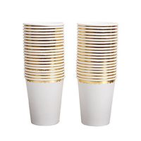 Geeklife White Paper Cups with Sparkly Gold Foil Dots,Disposable Gold Paper Cups 9oz,40 pcs