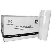 PlasticMill 33 Gallon Garbage Bags: Clear, 33x39, 1.3 Mil, 100 Bags.
