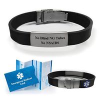 "NO Blind NG Tubes NO NSAIDS" Sport/Slim Reversible Medical Alert ID Bracelet for Men and Women
