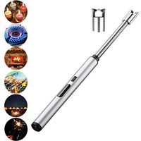 USB Arc Lighter for Candle,Windproof Long Arc Rechargeable Lighter 360° Flexible Neck with LED Lights Battery Display,Kitchen Household Camping BBQ Firework (Silver)
