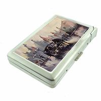 Cigarette Case with Built in Lighter Vintage London England Europe S10 Smoking King Size Cigarettes Silver Metal Wallet 4" X 2.75" RFID Protection Big Ben