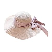 Jianekolaa Women's Big Bowknot Straw Hat Floppy Foldable Beach Cap Big Brim Sun Hat UPF 50+ Pink