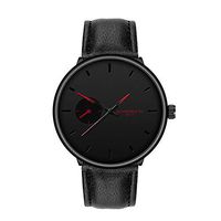 Men's Analog Quartz Watch, Simple Simgle Eye Decor Minimalist No Number Scale Dial Business Wristwatch with Leather Belt Jewelry Gifts (Red)