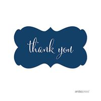 Andaz Press Fancy Frame Rectangular Label Stickers, Thank You, Navy Blue, 36-Pack