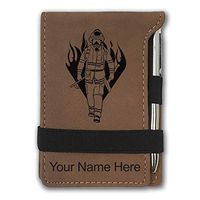 Mini Notepad, Fireman, Personalized Engraving Included (Dark Brown)