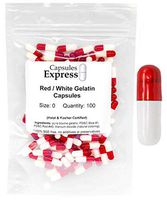 Capsules Express- Size 0 Clear Red and White Empty Gelatin Capsules 100 Count - Kosher and Halal Certified - Gluten-Free Pure Bovine Gelatin Pill Capsule - DIY Powder Filling