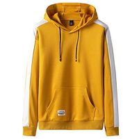 Men Autumn Patchwork Long Sleeve Sweatshirts Hoodies Casual Plus Size Sport Pullover Tops with Pockets Yellow