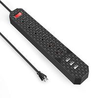 POWERADD 6-Outlet Power Strip with 2.4A Smart USB Ports, Wall Mountable 6ft Heavy Duty Extension Cord 10A/1250w - Black