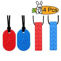 Chew Necklace Dog Tag and Building Block by GNAWRISHING - 4-Pack - Perfect for Autistic, ADHD, SPD, Oral Motor Children, Kids, Boys, and Girls (Tough, Long-Lasting)………