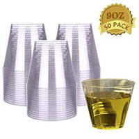 HyHousing 9 Oz Clear Plastic Cups 50 Pack, Hard Disposable Plastic Cups Tumblers Ideal for Daily Life at Home, Party Wedding Drinking Wine Tasting Food Samples (T9-50)