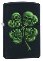 Zippo Lighter: Four Leaf Clover Skulls - Black Matte 79164
