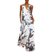CCatyam Plus Size Dresses for Women, Print V-Neck Sexy Tank Skirt Loose Casual Summer Fashion White