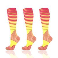 Compression Socks for Women & Men, 20-30mmHg Compression Knee High Stockings for Running, Sports, Work, Nurse, Flight, Pregnacy(3 Pairs Pink Striped, S/M)