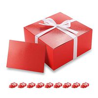 PACKHOME 10 Red Gift Boxes 8x8x4 Inches, Bridesmaid Boxes, Paper Gift Boxes with Lids for Gifts, Crafting, Cupcake Boxes, with Greeting Cards and Satin Ribbons (Glossy with Embossing)