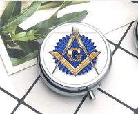 Compact 3 Compartment Medicine Case, Pill Box for Pocket or Purse Pill Box Decorative Pill Case with Gift Box Masonic Badge Necklace Freemasonry Square and Compass Art Logo Glass Dome 1