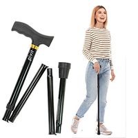 Pivit Adjustable Folding Cane | Foldable Walking Canes for Men, Women | Fold-up Collapsible Lightweight Portable Hand Walk Stick | Sleek Scratch-Resistant Anodized Aluminum | Contoured Handle (Black)