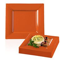 Elegant Disposable Plastic Dinner Plates 120 Pcs - Heavy Duty Fancy Square Burnt Orange Dinner Plates - 9.5" Reusable Party Plates For Wedding, Easter, Thanksgiving, Birthday & All Occasions