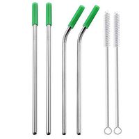 Yu2d Reusable Stainless Steel Metal Drinking Straws with Cleaning Brushes（Green）