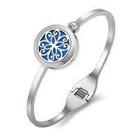 Lademayh Essential Oils Diffuser Bracelet Aromatherapy Locket Jewelry for Women, 20mm Stainless Steel Diffuser Cuff Bangle with 12 Felt Pads