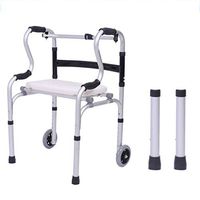 Folding Walker (Wheels) - Front Wheeled Support, Adjustable, Lightweight Portable, Compact Elderly, Handicap Medical Walking Mobility Aid