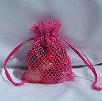 Bridescove 3x4 Mesh Fishnet Wedding Favor Gift Bags/Jewelry Pouches - Hot Pink (10 Bags)
