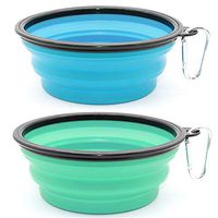SLSON Extra Large Collapsible Dog Bowl 2 Pack, Portable Silicone Pet Feeder, Foldable Expandable for Dog/Cat Food Water Feeding, Travel Bowl for Camping, Light Blue and Green