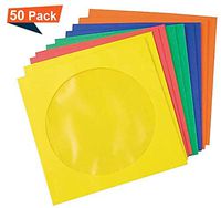1InTheOffice CD/DVD Paper Sleeve Open End Envelopes, Assorted Colors, 5' x 5", 50/Pack