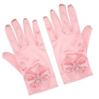 Wedding Flower Girl Satin Short Gloves Wrist Length Mitten Kids Princess Gloves |Color - Pink|