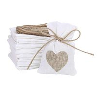 50pcs/lot Brulap Candy Bags Birthday Wedding Party Gift Bags Jewlery Pouches DIY Craft Party Favor Jute Gift Bag Sack Pouch (Jute String, White with Brown Heart)